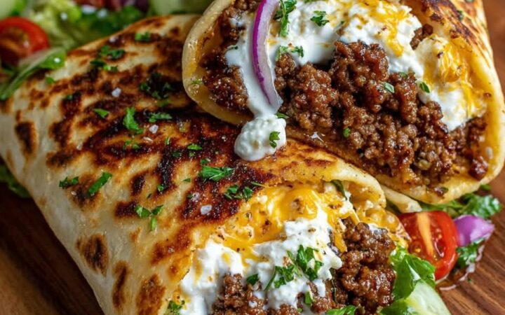 mediterranean ground beef pita wrap