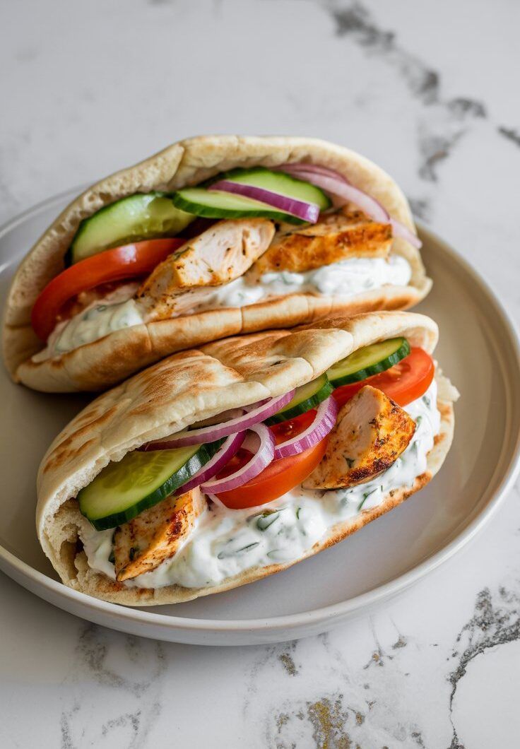 Crockpot Greek Chicken Pitas with Tzatziki